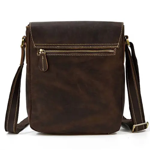  Vintage Leather Crossbody Messenger Bag with Flap and Front Pockets